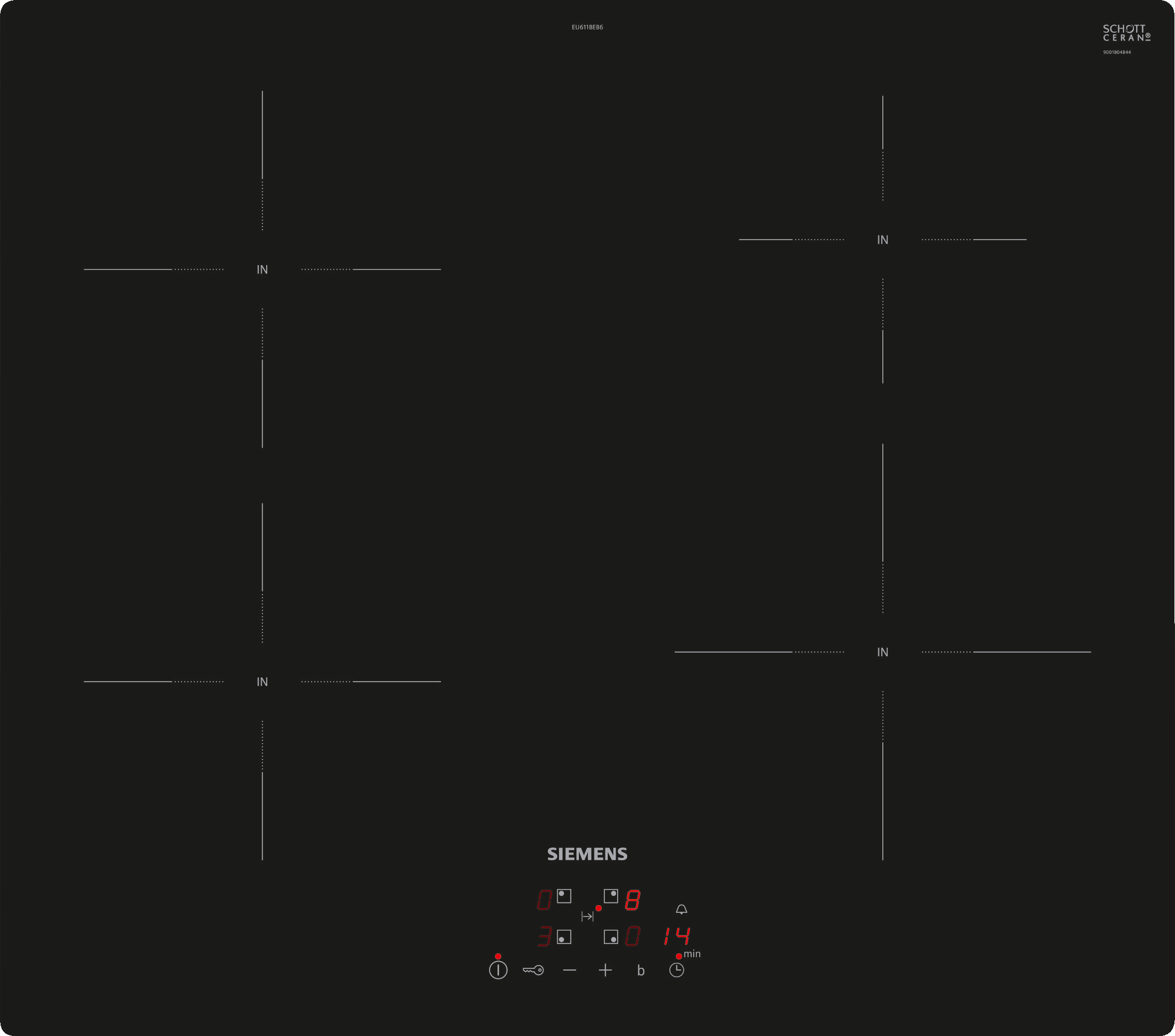 iQ100, Induktionskochfeld, 60 cm, Schwarz, Rahmenlos aufliegend, EU611BEB6E