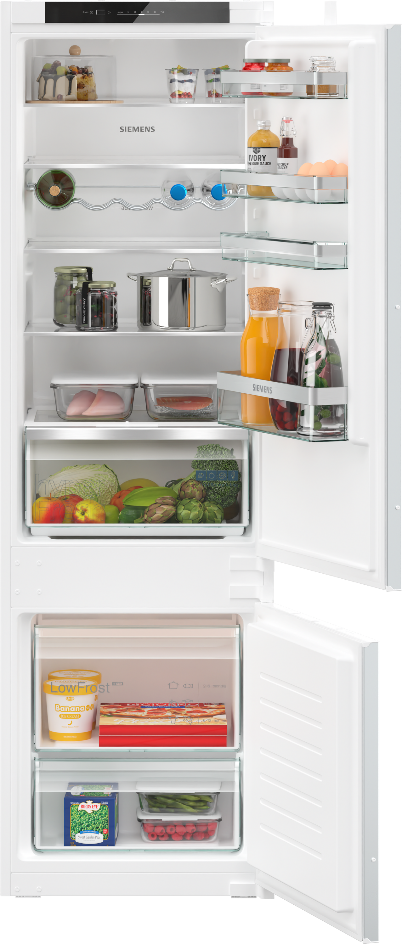 iQ300, Einbau-Kühl-Gefrier-Kombination mit Gefrierbereich unten, 177.2 x 54.1 cm, Schleppscharnier, KI87VVSE0