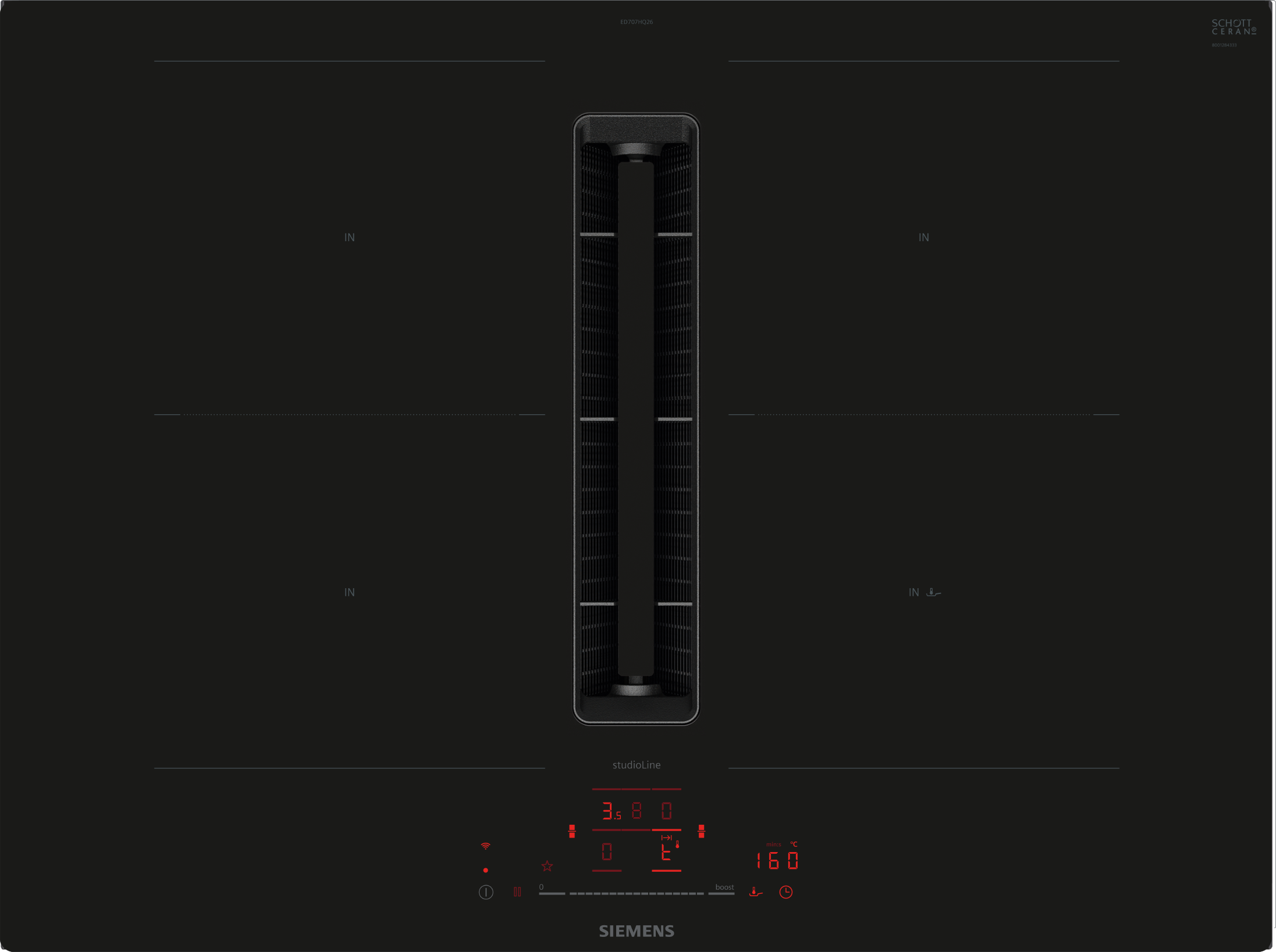 iQ500, Kochfeld mit Dunstabzug (Induktion), 70 cm, flächenbündig (integriert), ED707HQ26E
