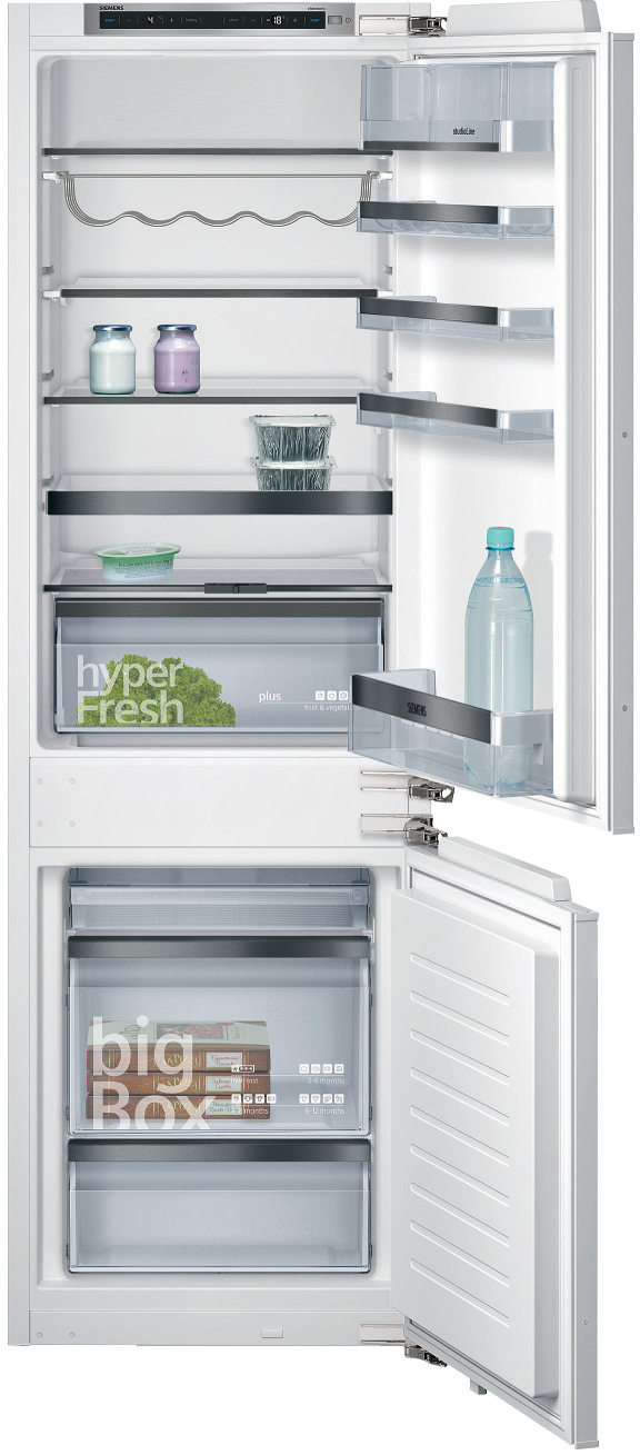 iQ500, Einbau-Kühl-Gefrier-Kombination mit Gefrierbereich unten, 177.2 x 55.8 cm, Flachscharnier mit Softeinzug, KI86SSDE0