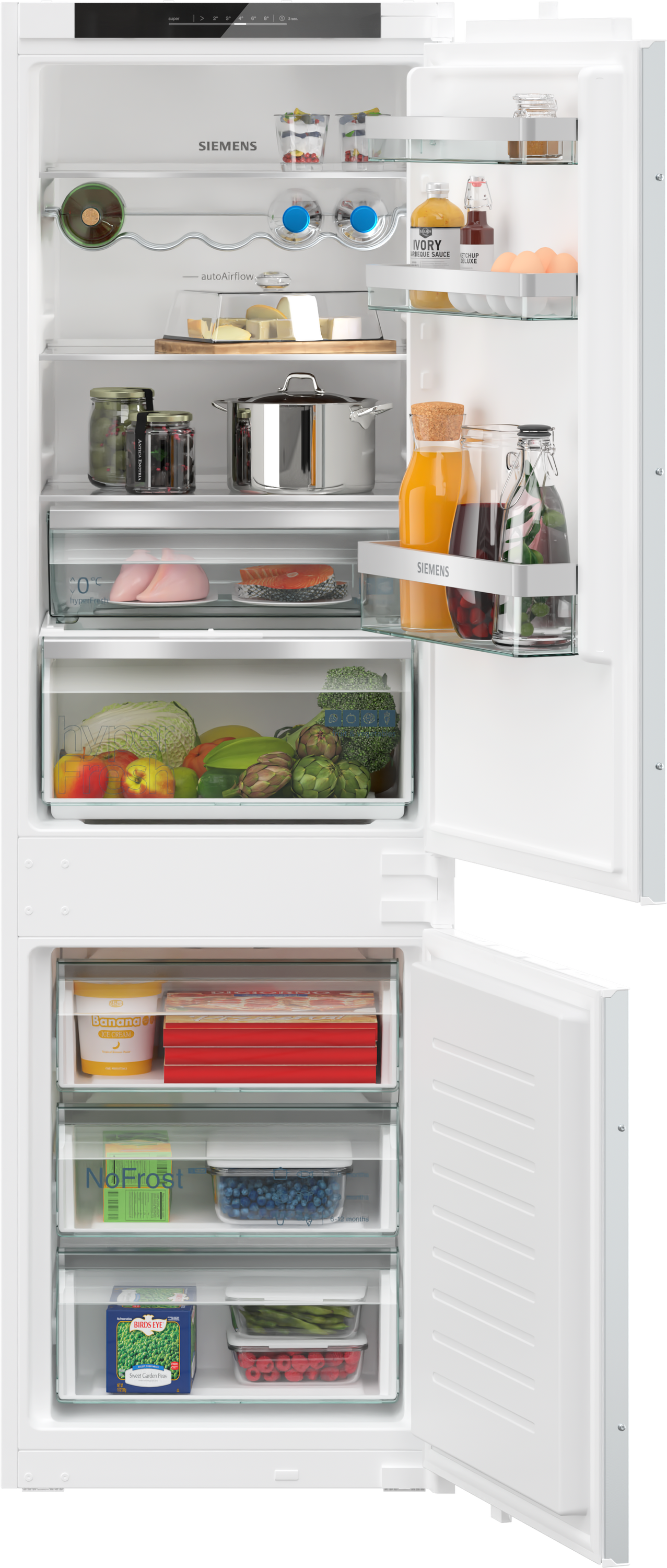 iQ300, Einbau-Kühl-Gefrier-Kombination mit Gefrierbereich unten, 177.2 x 54.1 cm, Schleppscharnier, KI86NVSE0