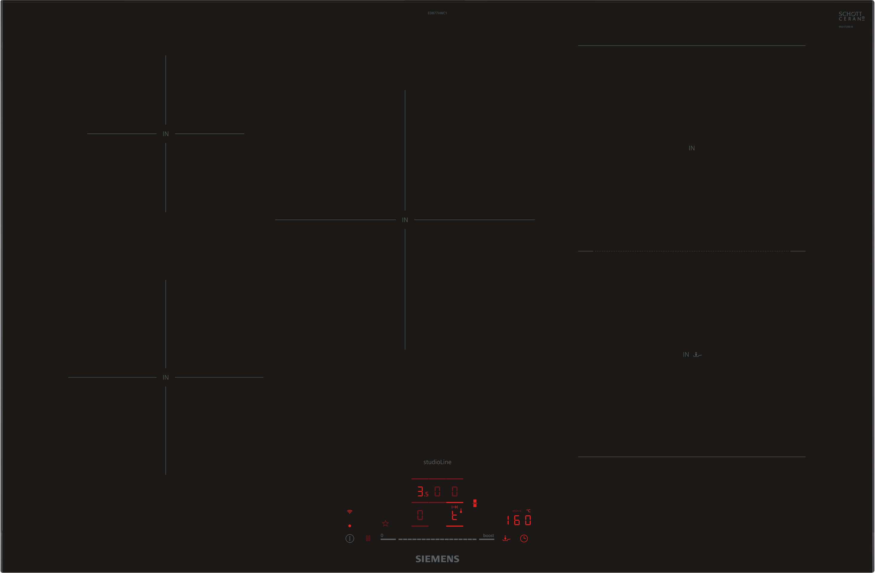 iQ500, Induktionskochfeld, 80 cm, Schwarz, Mit Rahmen aufliegend, ED877HWC1E