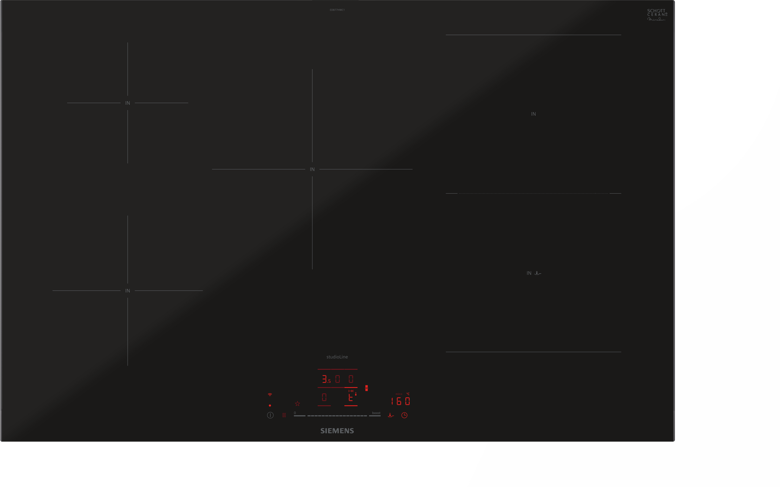 iQ500, Induktionskochfeld, 80 cm, Schwarz, Mit Rahmen aufliegend, ED870HWC1E